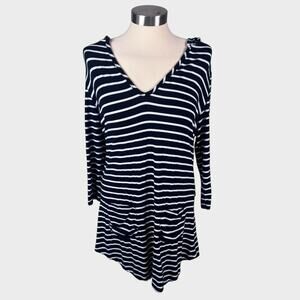Beach Break Womens Small Black White Stripe Hooded Cover Up